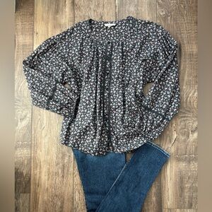 Lucky Brand Pink and Blue Floral Button-Up Blouse, Size Large